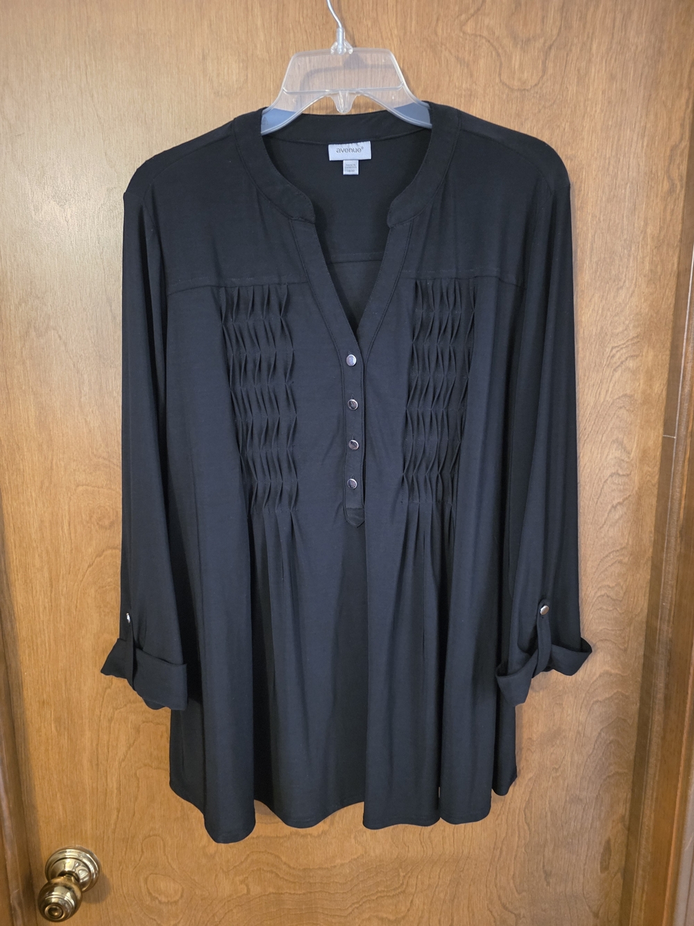 Avenue Black Pintuck Henley Tunic Top